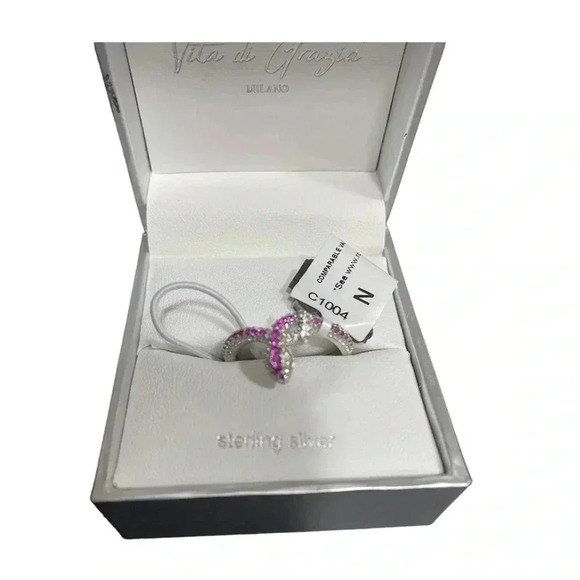 Vita di Grazia Milano Sterling Silver Snake Ring With Pink Cubic Zirconia - Picture 1 of 8